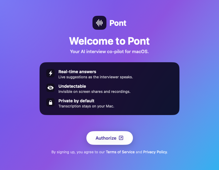Pont's welcome screen on macOS during first launch