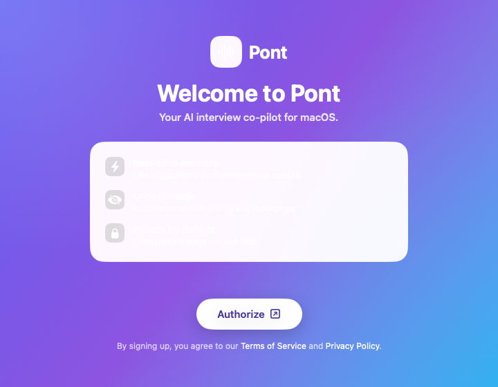 Pont's welcome screen on macOS during first launch
